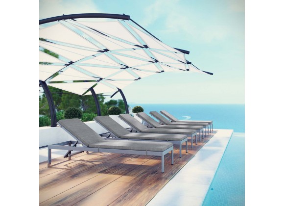 Modway Shore Chaise with Cushions Outdoor Patio Aluminum in Silver Gray - Lifestyle