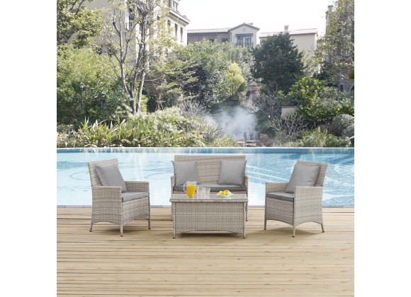 Modway Bridge 4 Piece Outdoor Patio Patio Conversation Set with Pillow Set - Light Gray Gray - Lifestyle
