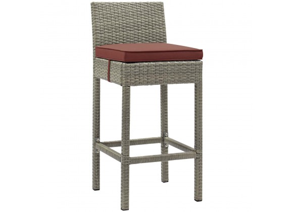 Modway Conduit Outdoor Patio Wicker Rattan Bar Stool in Light Gray Currant - Front Side Angle