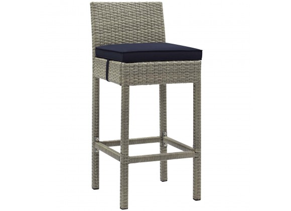 Modway Conduit Outdoor Patio Wicker Rattan Bar Stool in Light Gray Navy - Front Side Angle