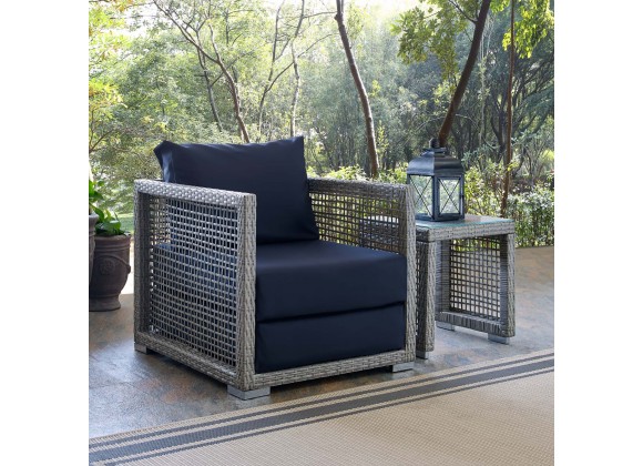 Modway Aura Rattan Outdoor Patio Armchair in Gray Navy - Lifestyle