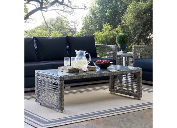 Modway Aura Rattan Outdoor Patio Coffee Table - Gray - Lifestyle