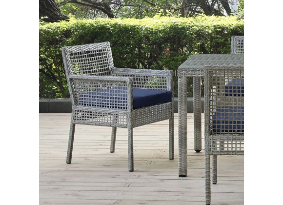 Modway Aura Outdoor Patio Wicker Rattan Dining Armchair in Gray Navy - Lifestyle