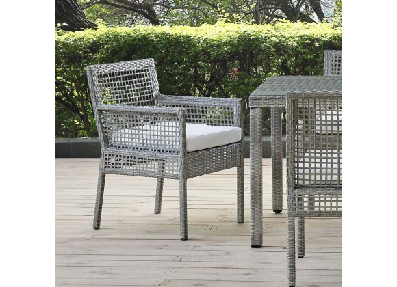 Modway Aura Outdoor Patio Wicker Rattan Dining Armchair - Gray White - Lifestyle