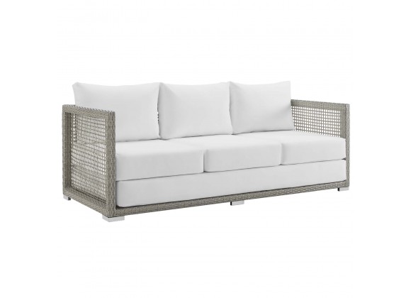 Modway Aura Outdoor Patio Wicker Rattan Sofa - Gray White - Front Side Angle