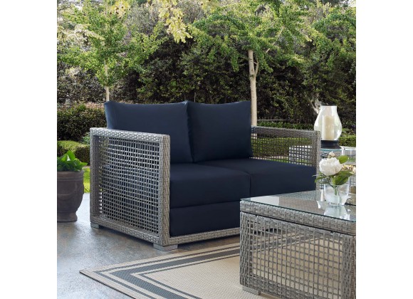 Modway Aura Outdoor Patio Wicker Rattan Loveseat - Gray Navy - Lifestyle