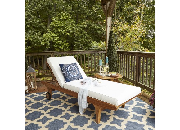 Modway Saratoga Outdoor Patio Teak Chaise Lounge - Natural White - Lifestyle