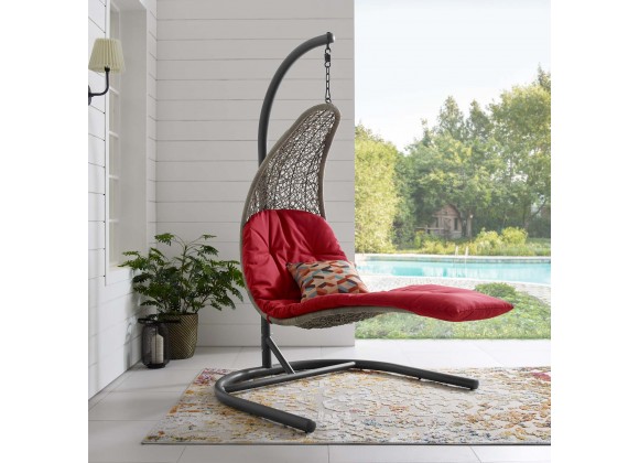 Modway Landscape Hanging Chaise Lounge Outdoor Patio Swing Chair - Light Gray Red - Lifestyle
