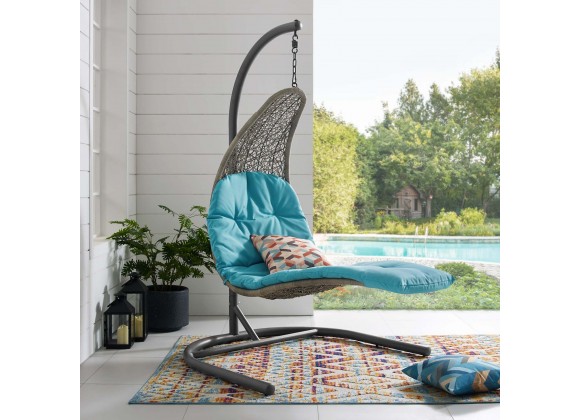 Modway Landscape Hanging Chaise Lounge Outdoor Patio Swing Chair - Light Gray Turquoise - Lifestyle