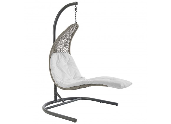 Modway Landscape Hanging Chaise Lounge Outdoor Patio Swing Chair - Light Gray White - Front Side Angle