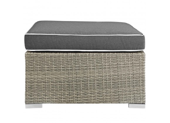 Modway Repose Outdoor Patio Upholstered Fabric Ottoman in Light Gray Charcoal - Front Angle