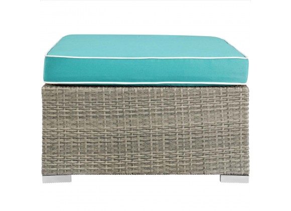 Modway Repose Outdoor Patio Upholstered Fabric Ottoman - Light Gray Turquoise - Front Angle
