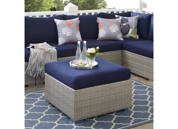 Modway Repose Sunbrella® Fabric Outdoor Patio Ottoman in Light Gray Navy - Lifestyle