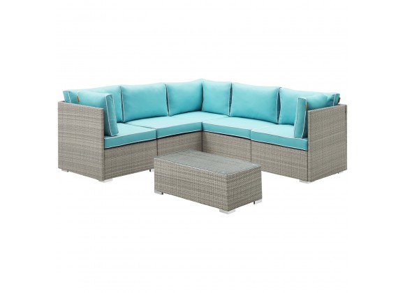 Modway Repose 6 Piece Outdoor Patio Sectional Set - Light Gray Turquoise - Set in Front Angle