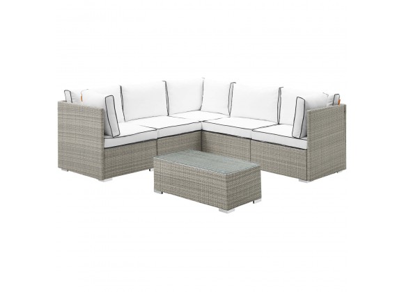 Modway Repose 6 Piece Outdoor Patio Sectional Set - Light Gray White - Set in Front Side Angle