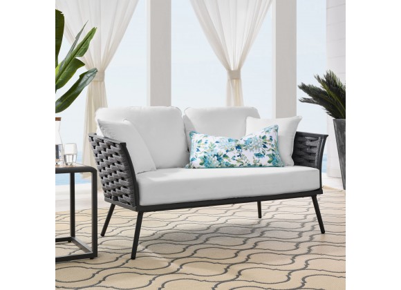 Modway Stance Outdoor Patio Aluminum Loveseat in Gray White - Lifestyle