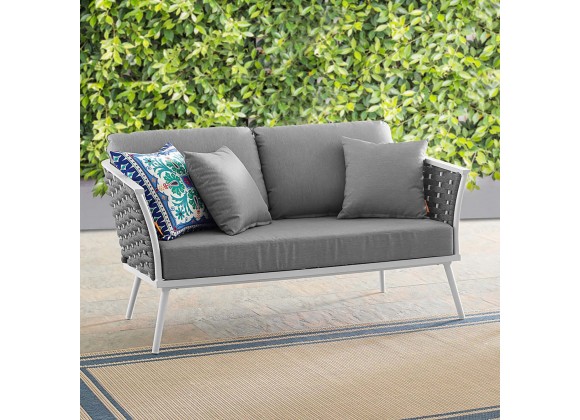 Modway Stance Outdoor Patio Aluminum Loveseat in White Gray - Lifestyle