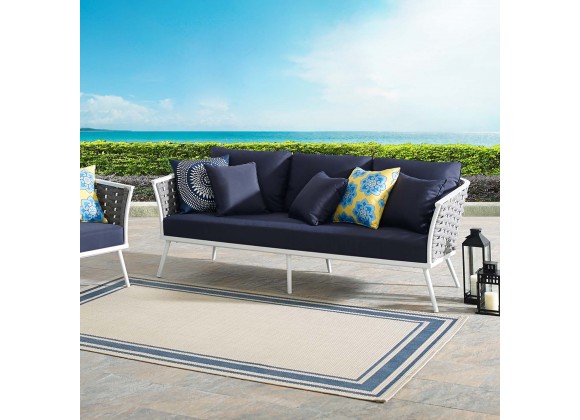 Modway Stance Outdoor Patio Aluminum Sofa in White Navy - Lifestyle