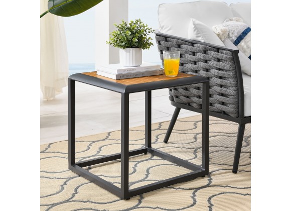 Modway Stance Outdoor Patio Aluminum Side Table in Gray Natural - Lifestyle