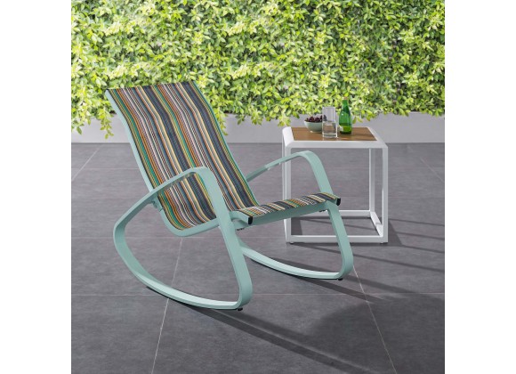 Modway Traveler Rocking Outdoor Patio Mesh Sling Lounge Chair - Green Stripe - Lifestyle