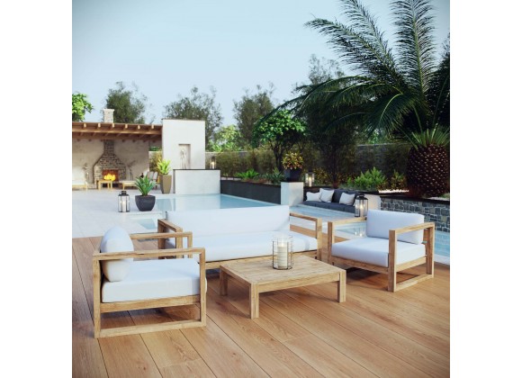 Modway Upland 4 Piece Outdoor Patio Teak Set - Natural White - Lifestyle