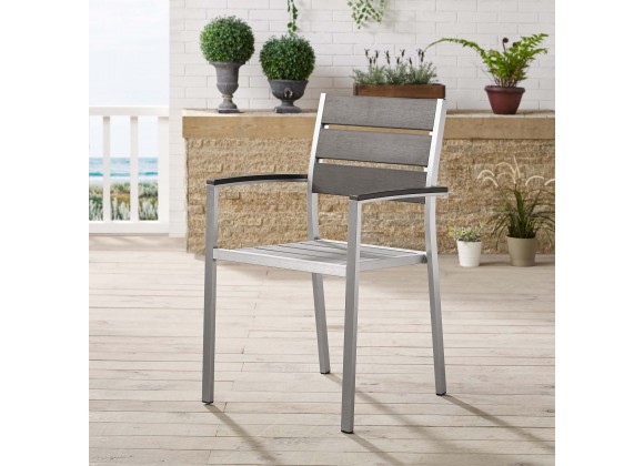 Modway Shore Outdoor Patio Aluminum Dining Armchair - Silver Gray - Lifestyle