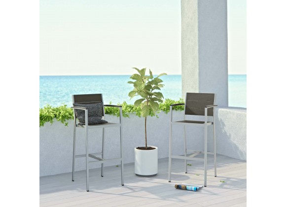 Modway Shore Bar Stool Outdoor Patio Aluminum - Silver Gray - Set of Two - Lifestyle