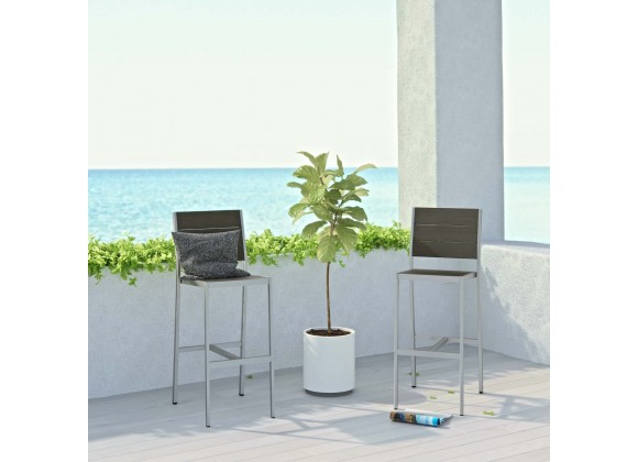 Modway Shore Armless Bar Stool Outdoor Patio Aluminumc Silver Gray - Set of Two - Lifestyle