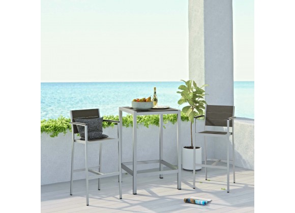 Modway Shore 3 Piece Outdoor Patio Aluminum Pub Set - Silver Gray - Lifestyle