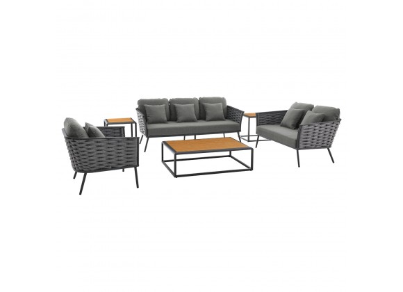 Modway Stance 6 Piece Outdoor Patio Aluminum Sectional Sofa Set - Gray Charcoal - Set in Front Side Angle