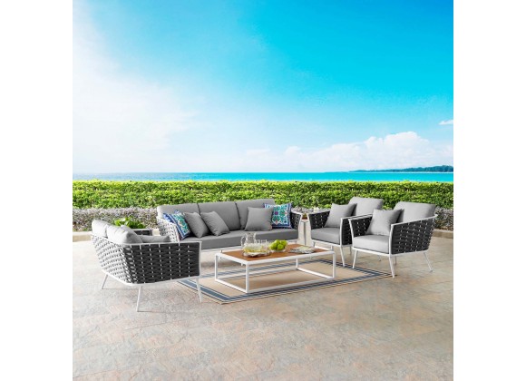 Modway Stance 7 Piece Outdoor Patio Aluminum Sectional Sofa Set - White Gray - Lifestyle