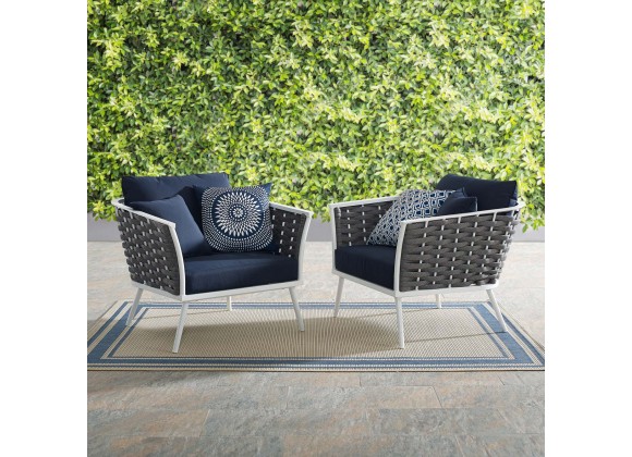 Modway Stance Armchair Outdoor Patio Aluminum in White Navy - Set of Two - Lifestyle