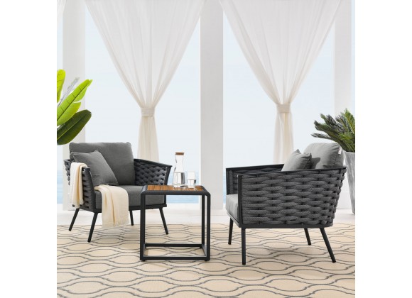 Modway Stance 3 Piece Outdoor Patio Aluminum Sectional Sofa Set - Gray Charcoal - Lifestyle