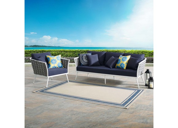Modway Stance 2 Piece Outdoor Patio Aluminum Sectional Sofa Set in White Navy - Lifestyle