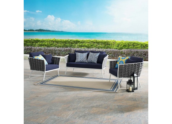 Modway Stance 3 Piece Outdoor Patio Aluminum Sectional Sofa Set - White Navy - Lifestyle