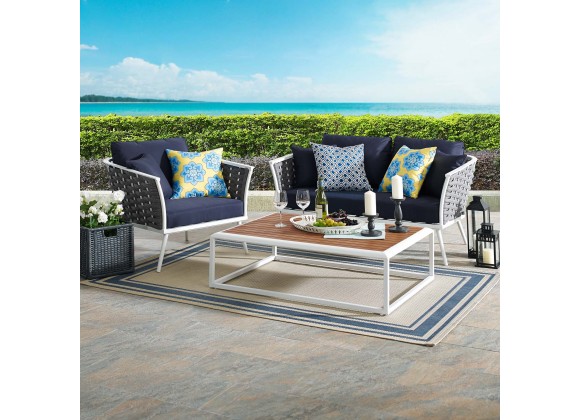 Modway Stance 3 Piece Outdoor Patio Aluminum Sectional Sofa Set - White Navy - Lifestyle