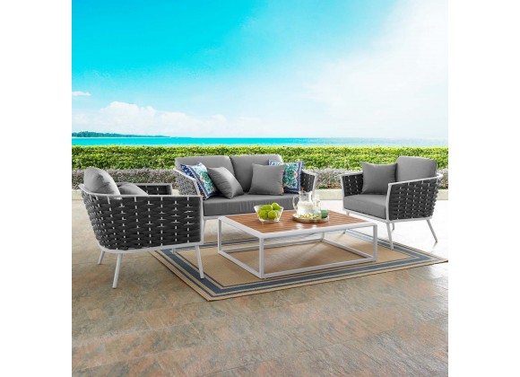 Modway Stance 4 Piece Outdoor Patio Aluminum Sectional Sofa Set - White Navy - Lifestyle