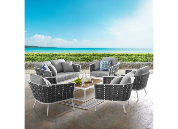 Modway Stance 6 Piece Outdoor Patio Aluminum Sectional Sofa Set - White Gray - Lifestyle