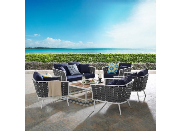 Modway Stance 6 Piece Outdoor Patio Aluminum Sectional Sofa Set - White Navy - Lifestyle