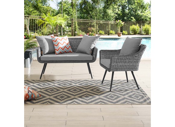 Modway Endeavor 2 Piece Outdoor Patio Wicker Rattan Loveseat and Armchair Set - Gray Gray - Lifestyle