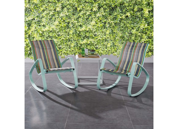 Modway Traveler Rocking Lounge Chair Outdoor Patio Mesh Sling in Green Stripe - Set of Two - Lifestyle