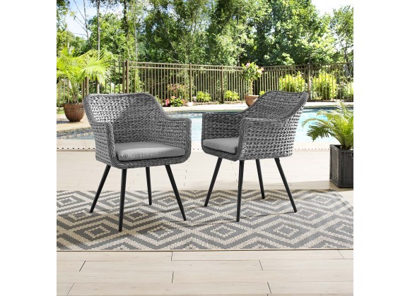 Modway Endeavor Dining Armchair Outdoor Patio Wicker Rattan in Gray Gray - Set of Two - Lifestyle