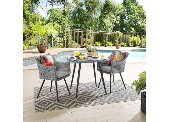 Modway Endeavor 3 Piece Outdoor Patio Wicker Rattan Dining Set - Gray Gray - Lifestyle