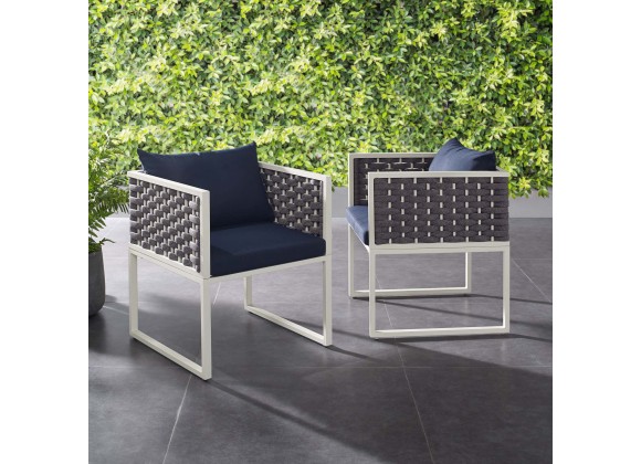 Modway Stance Dining Armchair Outdoor Patio Aluminum in White Navy - Lifestyle