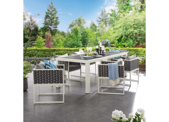 Modway Stance 7 Piece Outdoor Patio Aluminum Dining Set - White Gray - Lifestyle