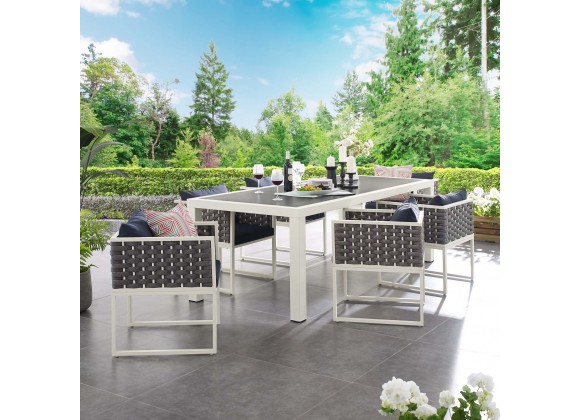 Modway Stance 7 Piece Outdoor Patio Aluminum Dining Set - White Navy - Lifestyle