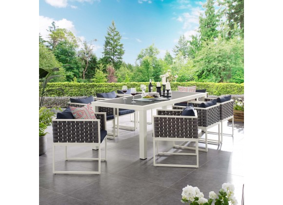 Modway Stance 9 Piece Outdoor Patio Aluminum Dining Set - Silver Navy - Lifestyle