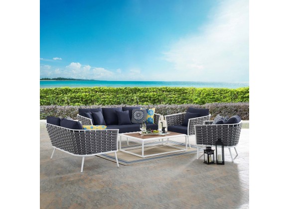 Modway Stance 5 Piece Outdoor Patio Aluminum Sectional Sofa Set - White Navy - Lifestyle