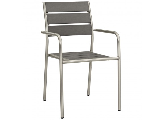 Modway Shore Outdoor Patio Aluminum Dining Rounded Armchair in Silver Gray - Set of Two - Front Side Angle