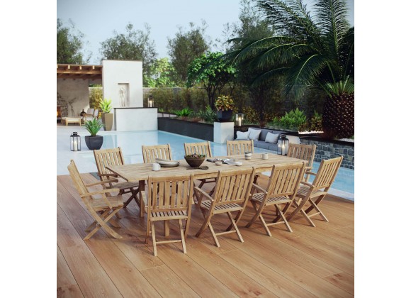 Modway Marina 11 Piece Outdoor Patio Teak Dining Set - Natural - Lifestyle